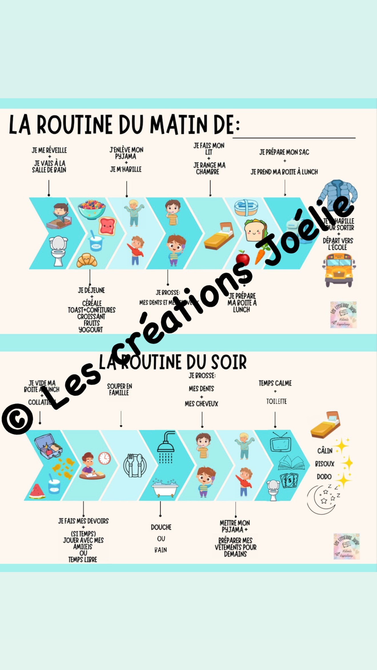Tableau de routine gars 5-10 ans départ et retour école