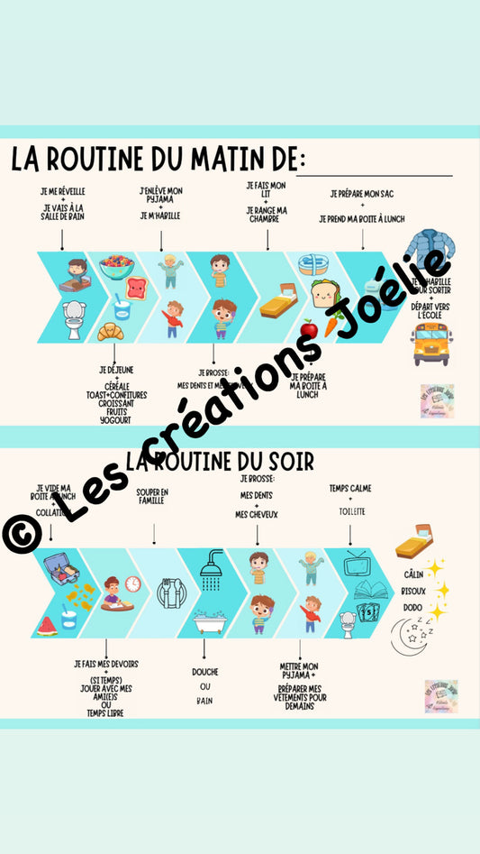 Tableau de routine gars 5-10 ans départ et retour école