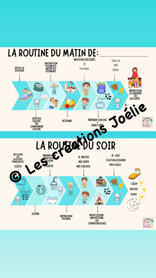 Tableau de routine gars 0-5 ans départ et retour garderie