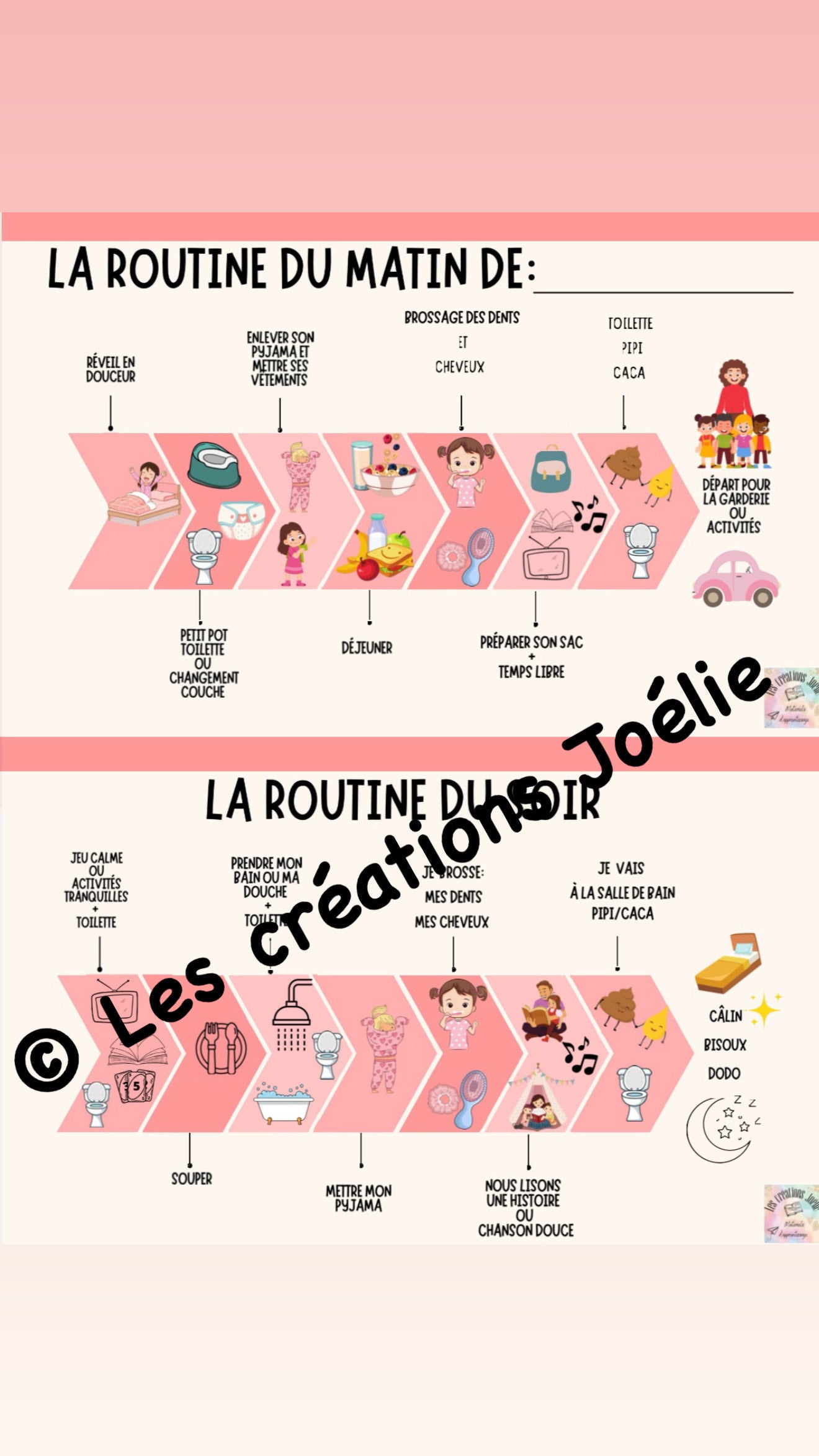 Tableau de routine fille 0-5 ans départ et retour garderie