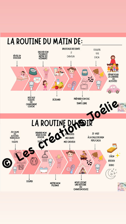 Tableau de routine fille 0-5 ans départ et retour garderie