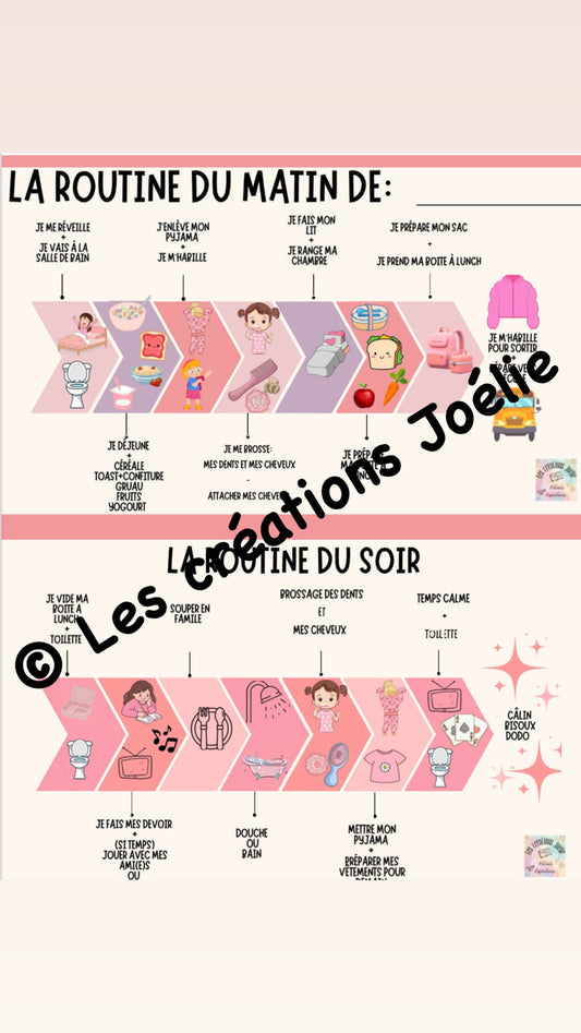 Tableau de routine fille 5-10 ans départ et retour école