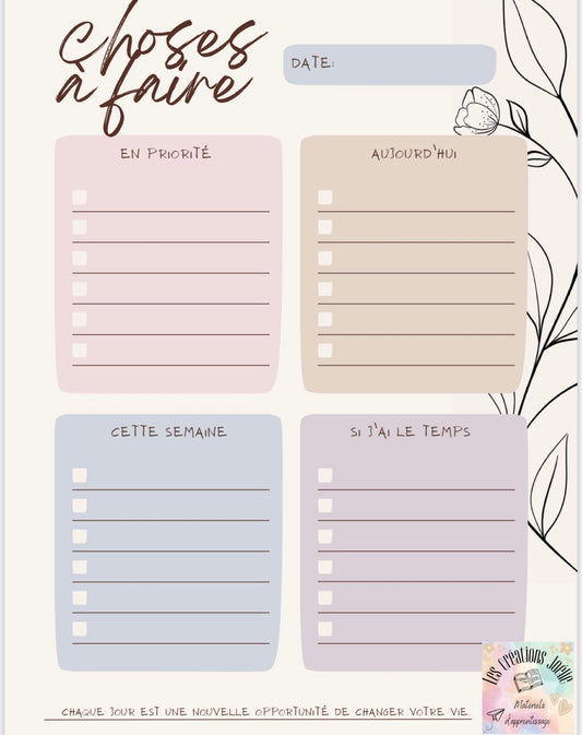 Liste des priorités tableau éffacable