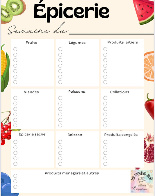 Liste d’épicerie tableau effaçable à sec